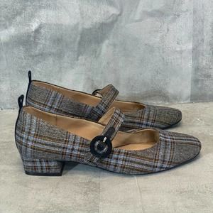 LIFESTRIDE Wide Width Blue Multi Plaid Chic Slip-On Mary Jane Block Heel Pumps